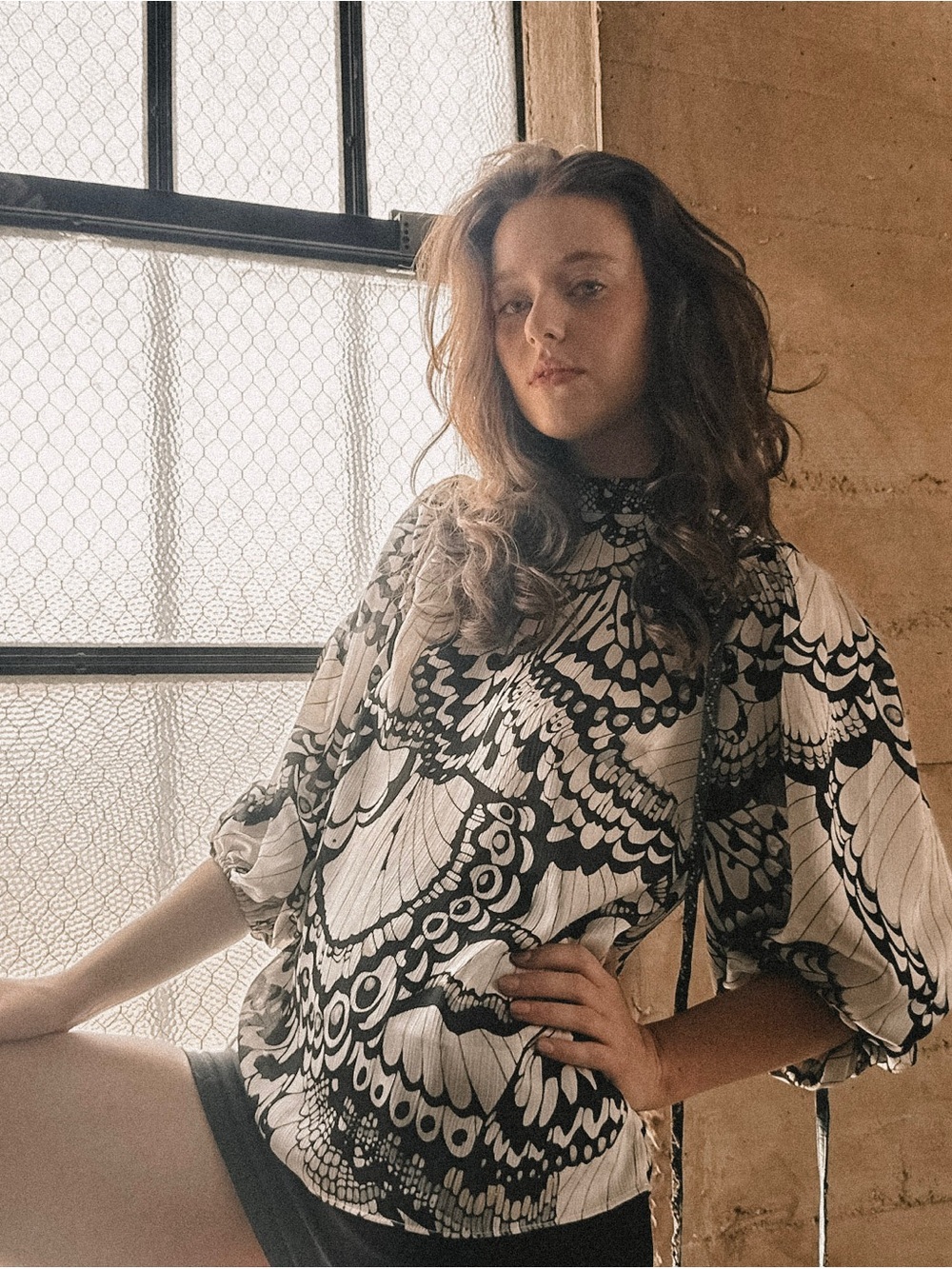 Black & White Butterfly Print Top
